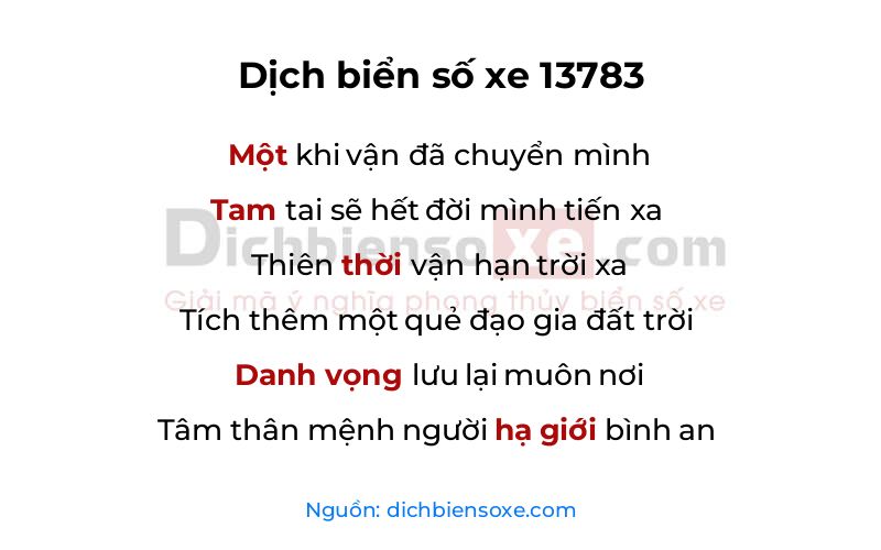 Dịch thơ biển số 13783