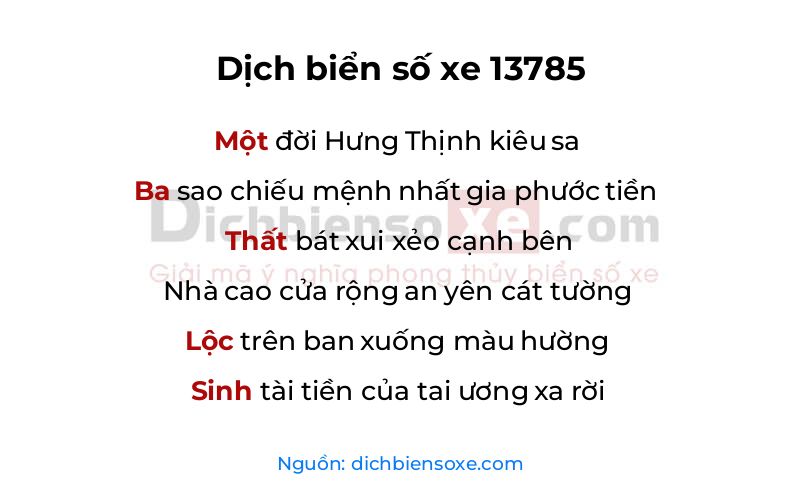Dịch thơ biển số 13785