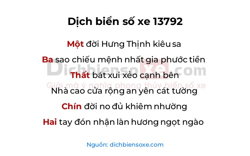 Dịch thơ biển số 13792
