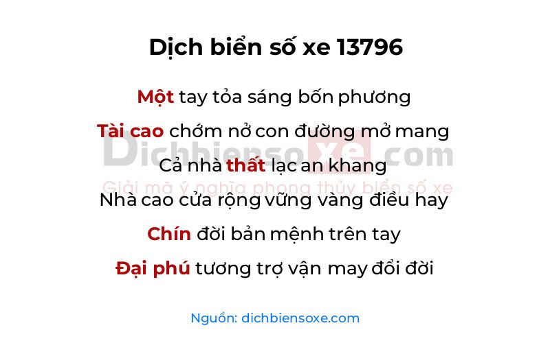 Dịch thơ biển số 13796