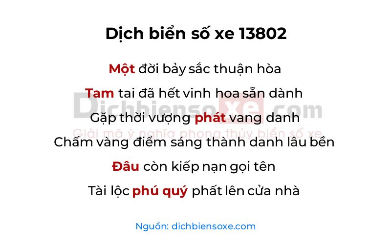 Dịch thơ biển số 13802