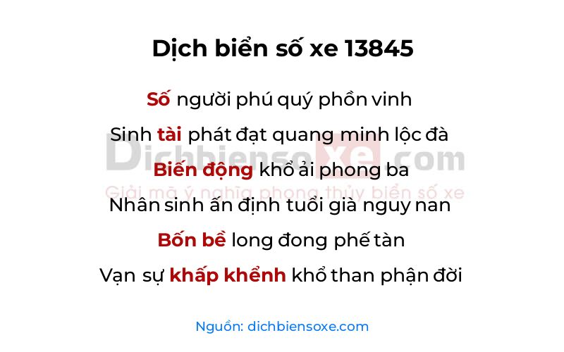 Dịch thơ biển số 13845