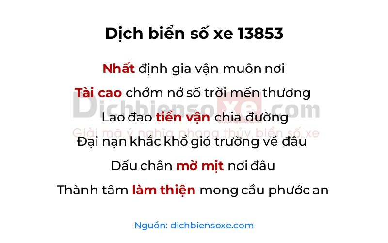 Dịch thơ biển số 13853