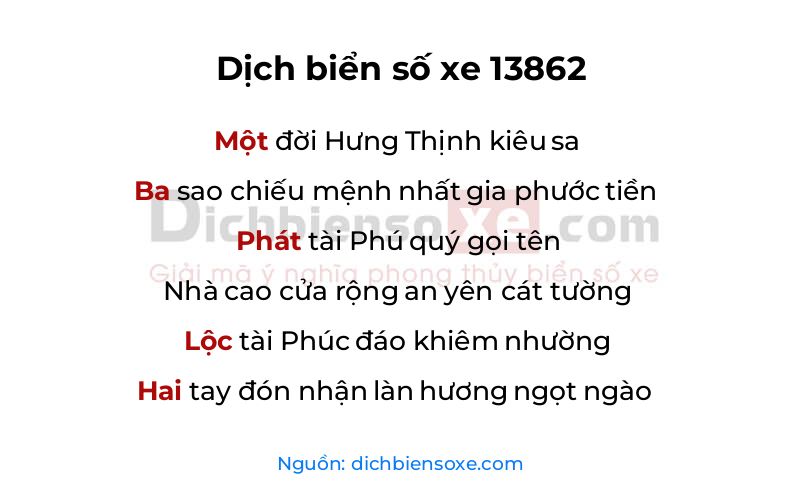 Dịch thơ biển số 13862