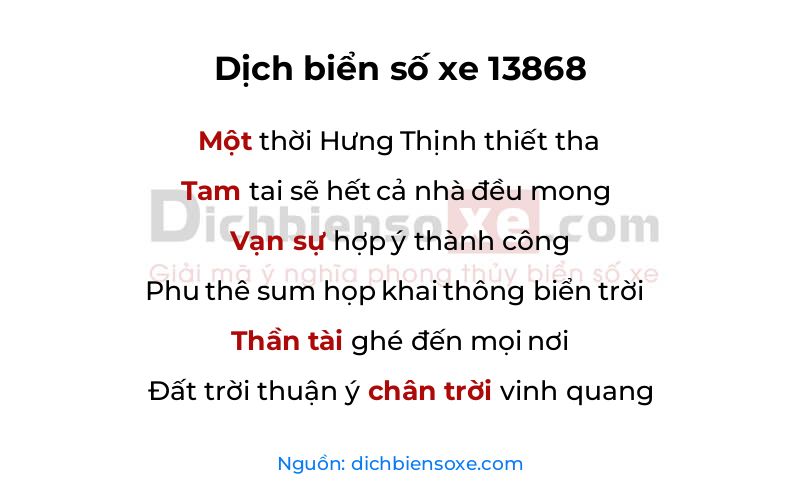 Dịch thơ biển số 13868