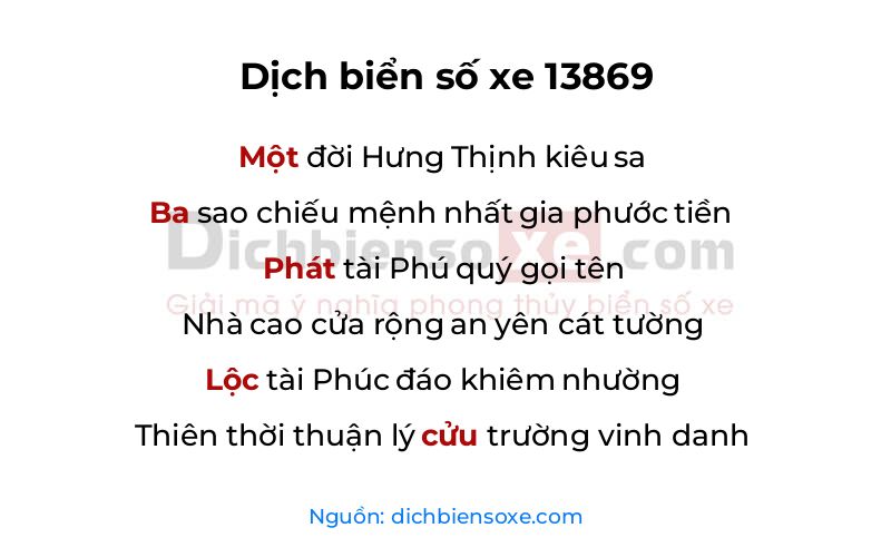 Dịch thơ biển số 13869
