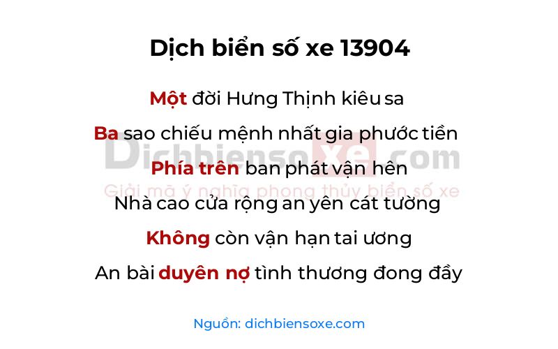 Dịch thơ biển số 13904