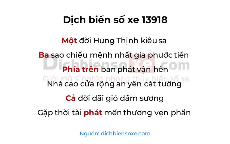 Dịch thơ biển số 13918
