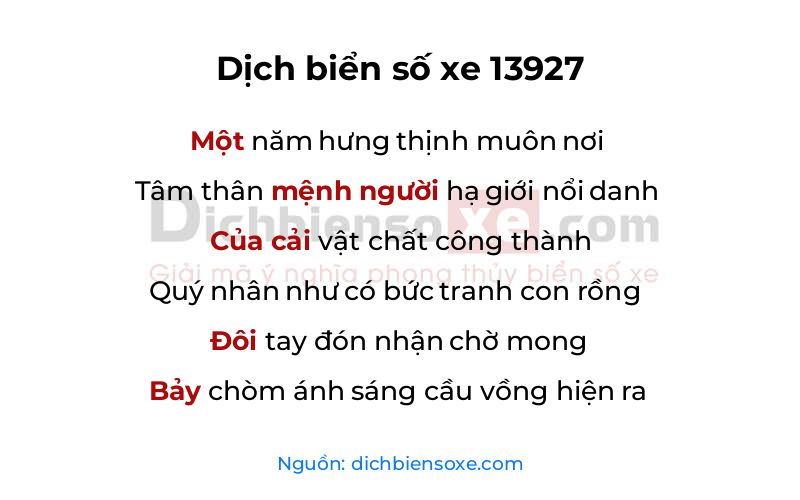 Dịch thơ biển số 13927