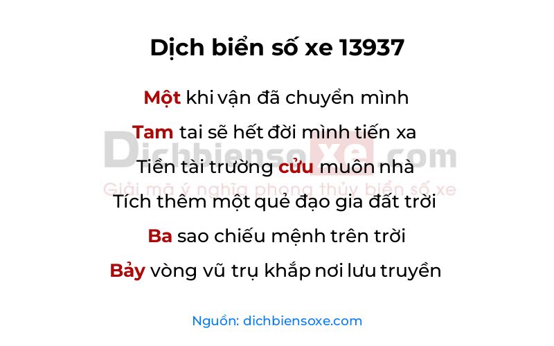 Dịch thơ biển số 13937