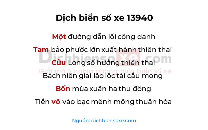 Dịch thơ biển số 13940