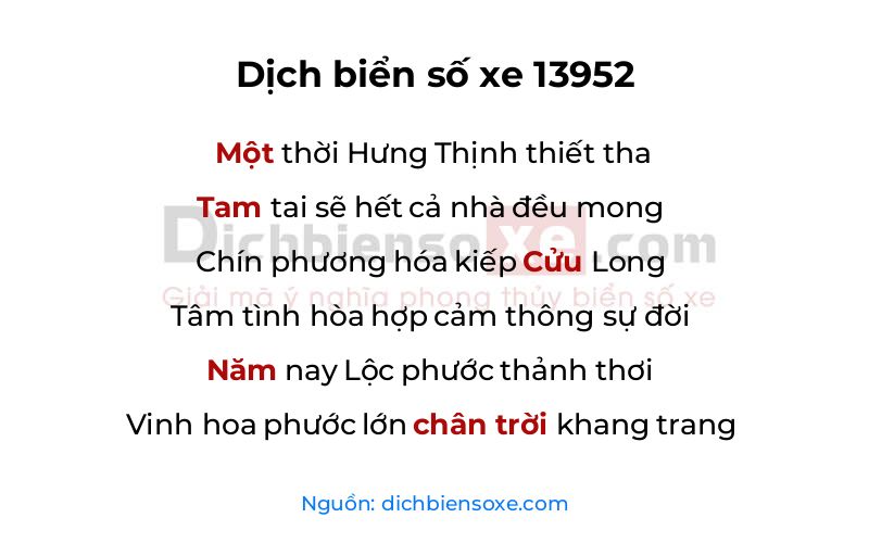 Dịch thơ biển số 13952