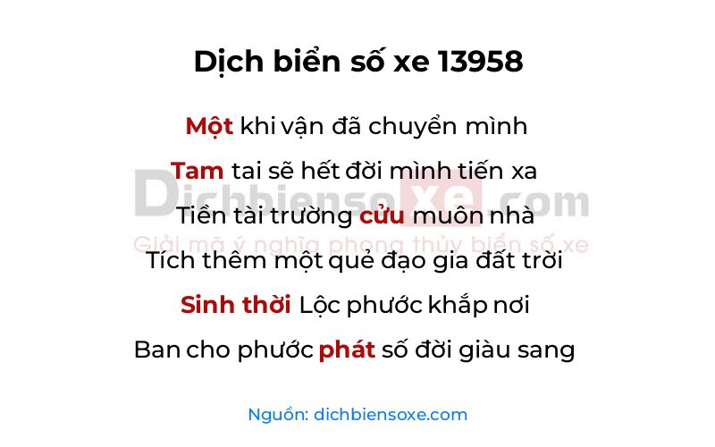 Dịch thơ biển số 13958