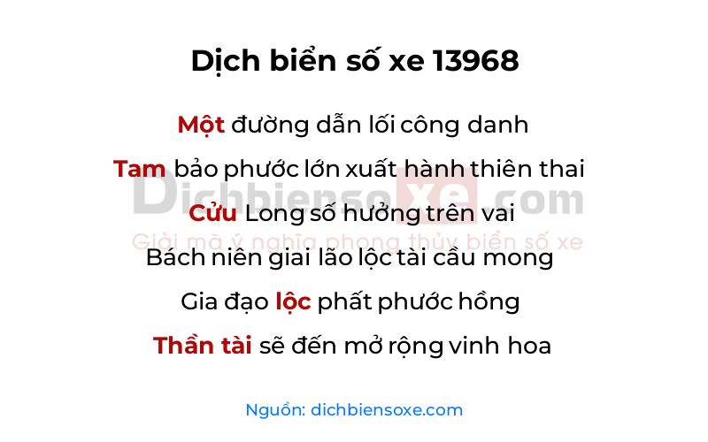 Dịch thơ biển số 13968