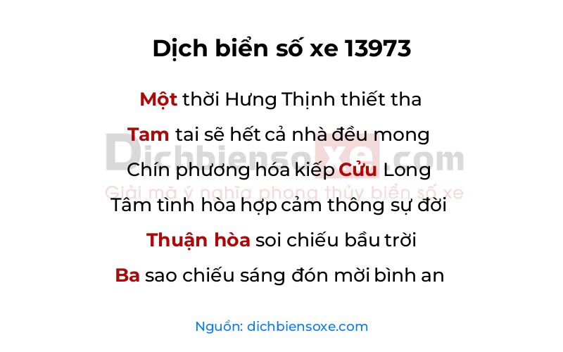 Dịch thơ biển số 13973