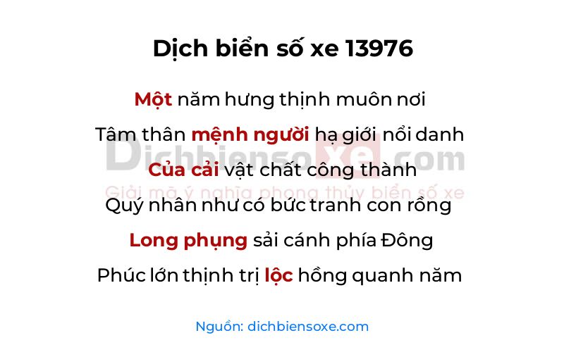 Dịch thơ biển số 13976