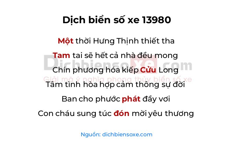 Dịch thơ biển số 13980