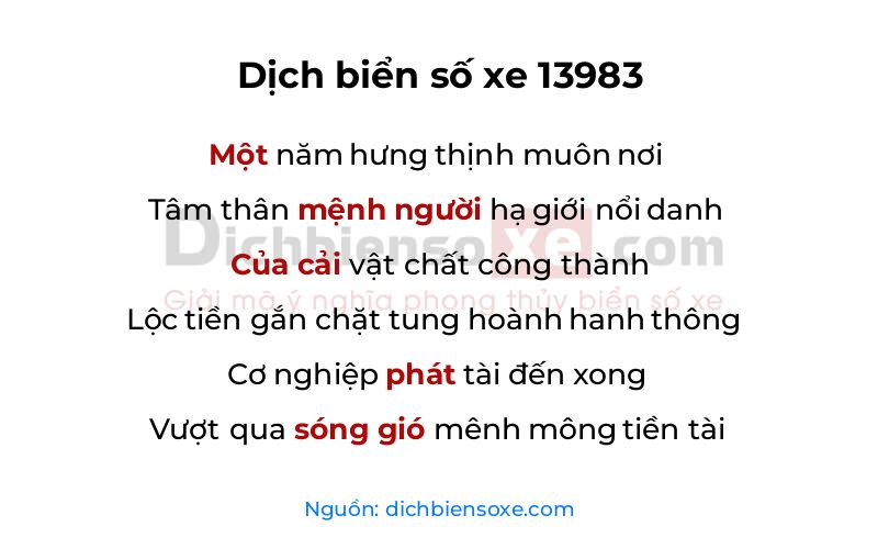 Dịch thơ biển số 13983