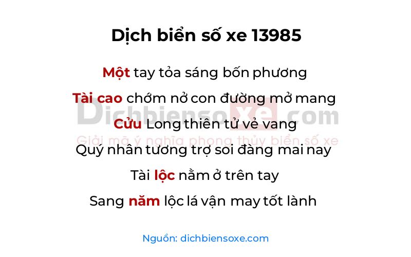 Dịch thơ biển số 13985