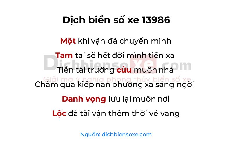 Dịch thơ biển số 13986