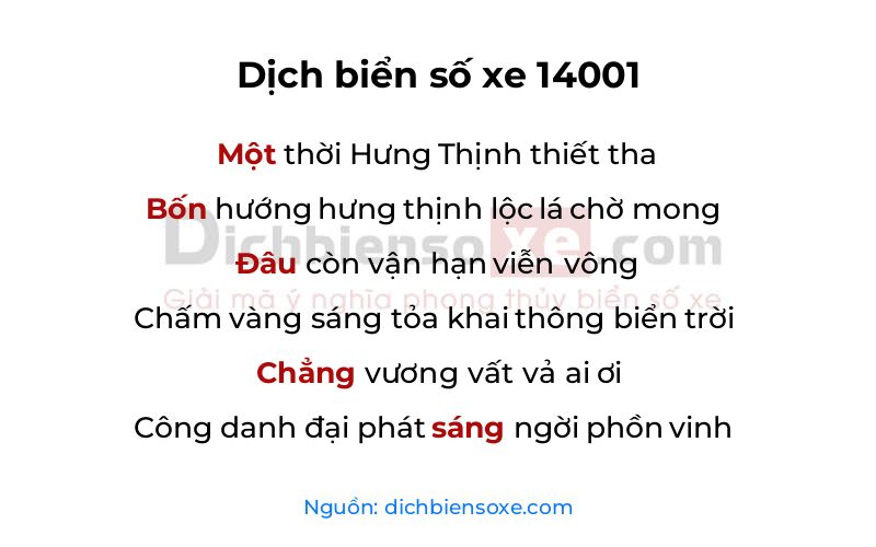 Dịch thơ biển số 14001