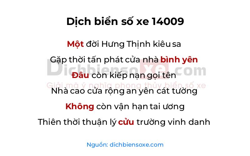 Dịch thơ biển số 14009