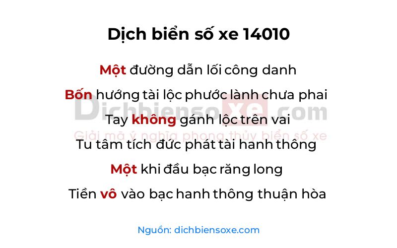 Dịch thơ biển số 14010