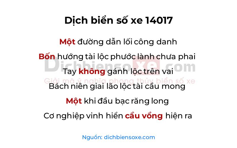 Dịch thơ biển số 14017