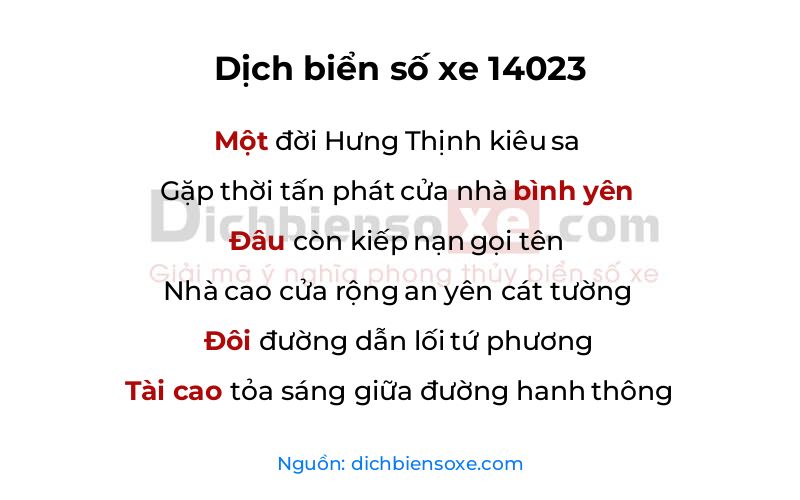 Dịch thơ biển số 14023