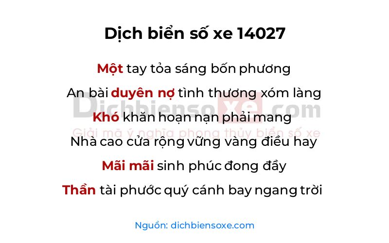 Dịch thơ biển số 14027