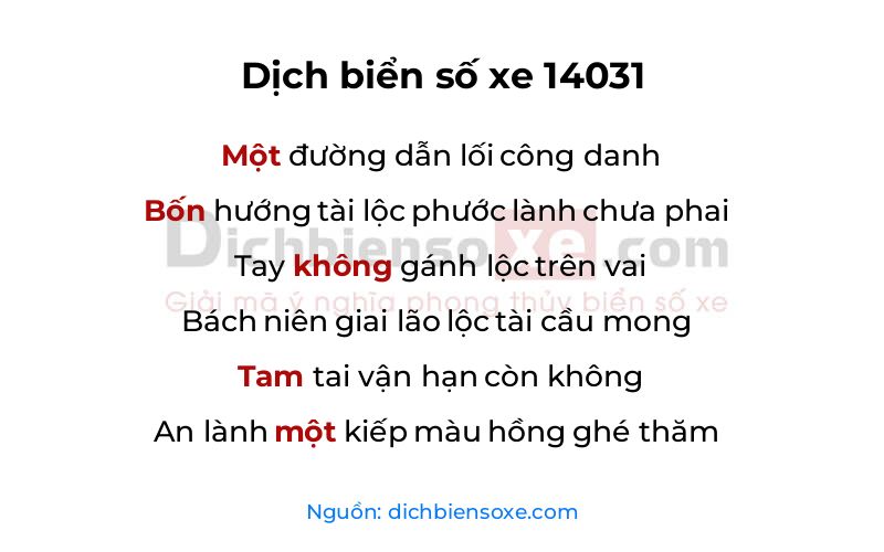 Dịch thơ biển số 14031