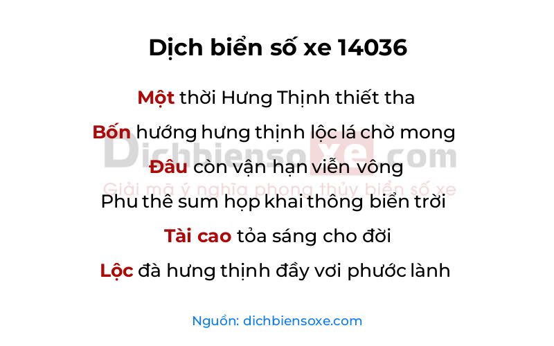 Dịch thơ biển số 14036