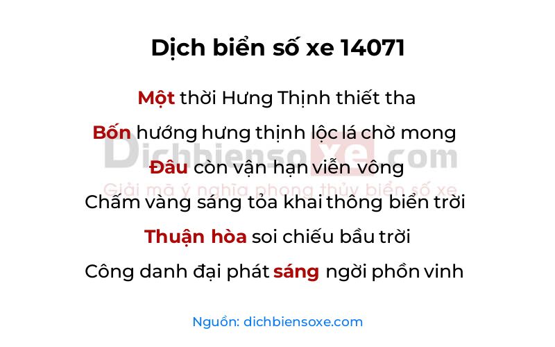 Dịch thơ biển số 14071
