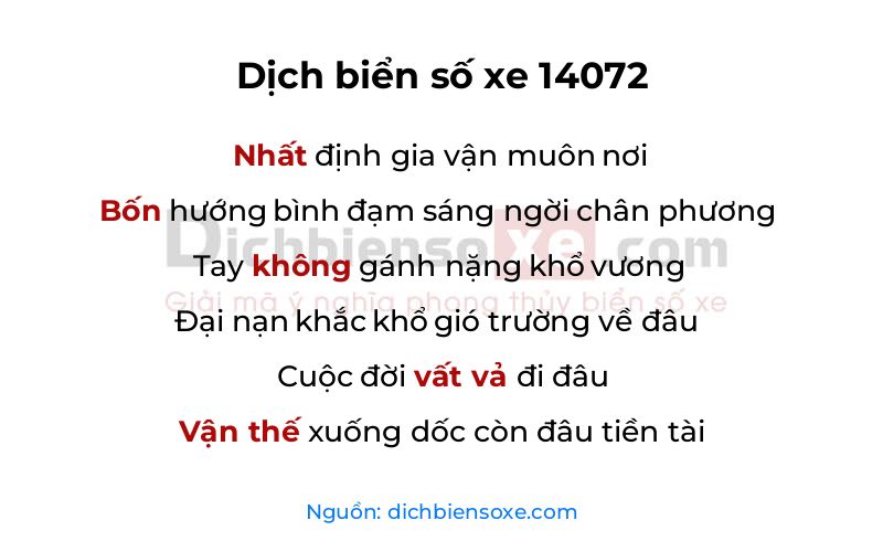 Dịch thơ biển số 14072