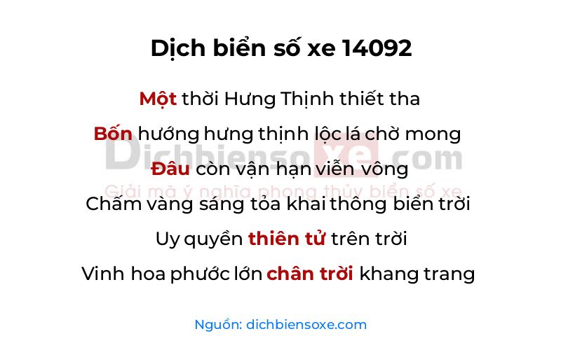 Dịch thơ biển số 14092