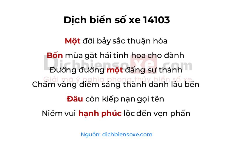 Dịch thơ biển số 14103