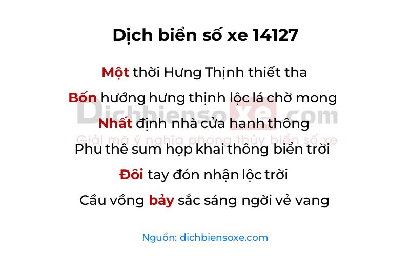 Dịch thơ biển số 14127