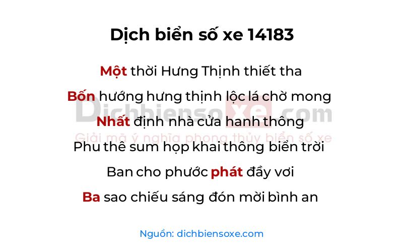Dịch thơ biển số 14183