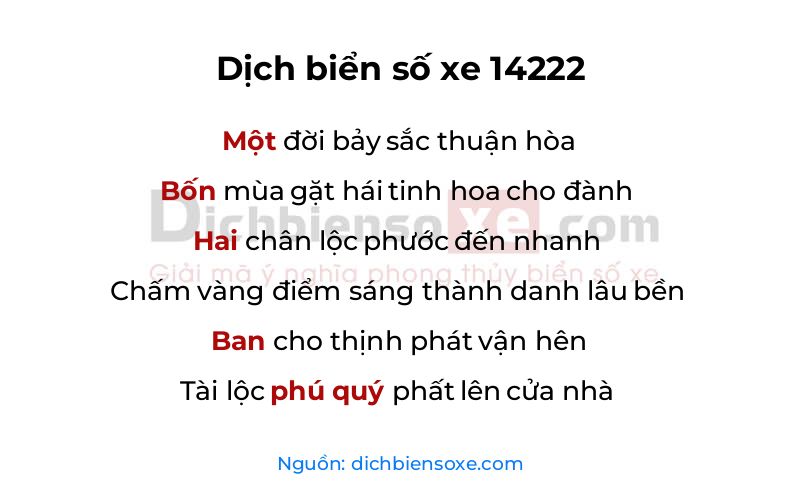 Dịch thơ biển số 14222
