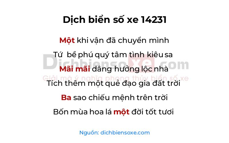 Dịch thơ biển số 14231