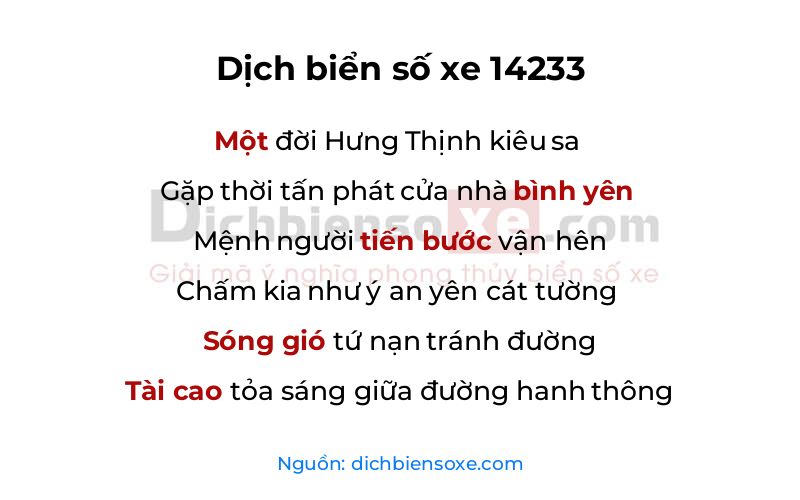 Dịch thơ biển số 14233