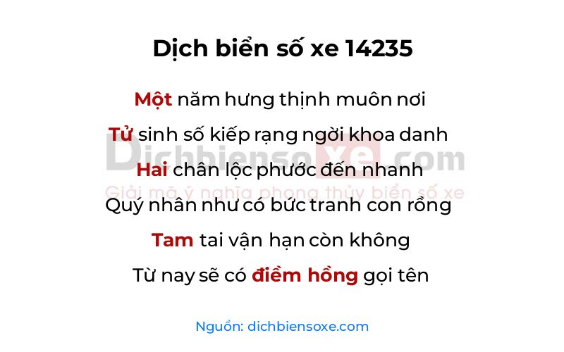 Dịch thơ biển số 14235