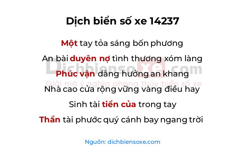 Dịch thơ biển số 14237