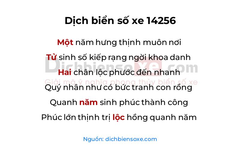 Dịch thơ biển số 14256