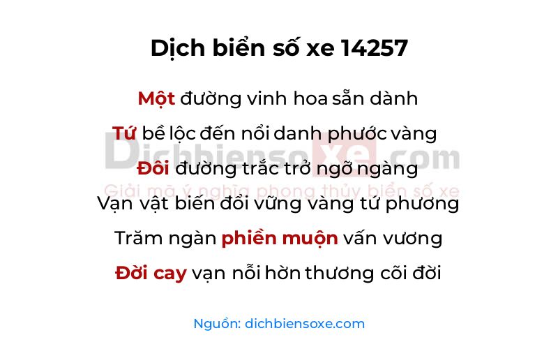 Dịch thơ biển số 14257