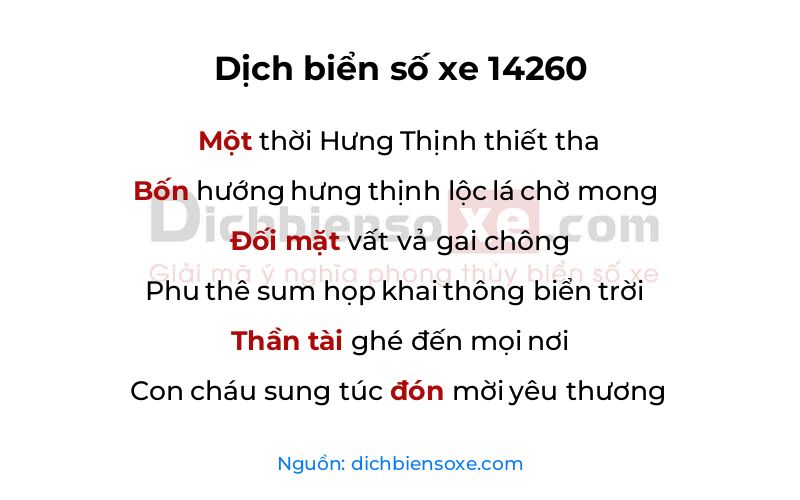 Dịch thơ biển số 14260