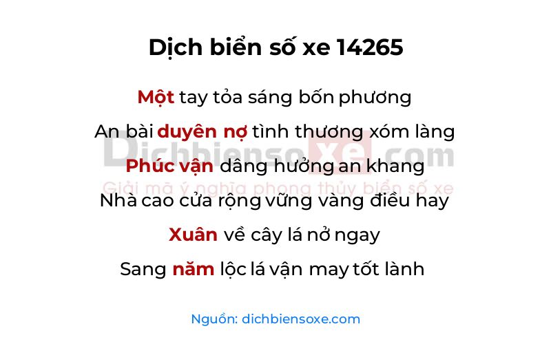Dịch thơ biển số 14265