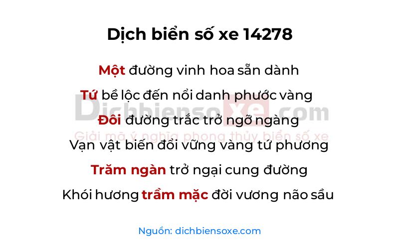 Dịch thơ biển số 14278