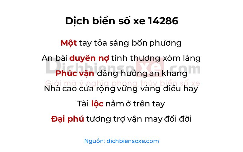 Dịch thơ biển số 14286
