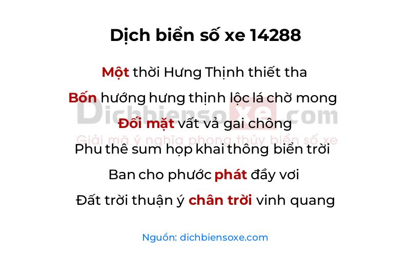 Dịch thơ biển số 14288